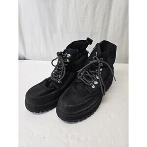 Steve Madden Boots Timbor Black Leather Fashion Lace Up Ankle Chunky Combat 8.5